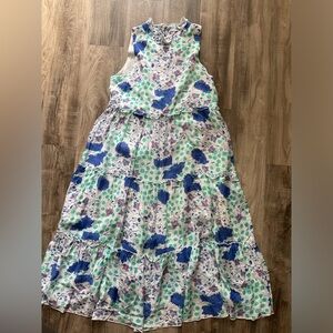 Oliphant Floral Midi Silk blend Dress - Blue and Green Size XS